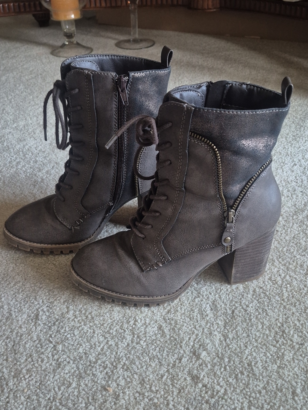 Kohl's Gray Lace-Up Block Heel Ankle Boots